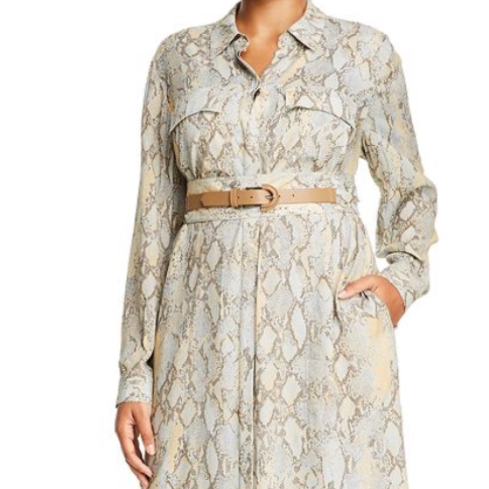 Lafayette 148 New York Tan Cream Bishop Sleeve Shirt Dress